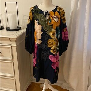 Floral Print Dress with Tie Neck